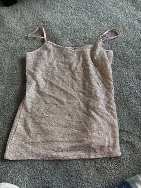 Express Sequin Camisole in Light Pink and Champagne